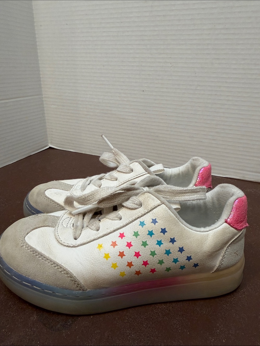 Kids Cat & Jack Kira Rainbow star print White Sneakers, youth 13